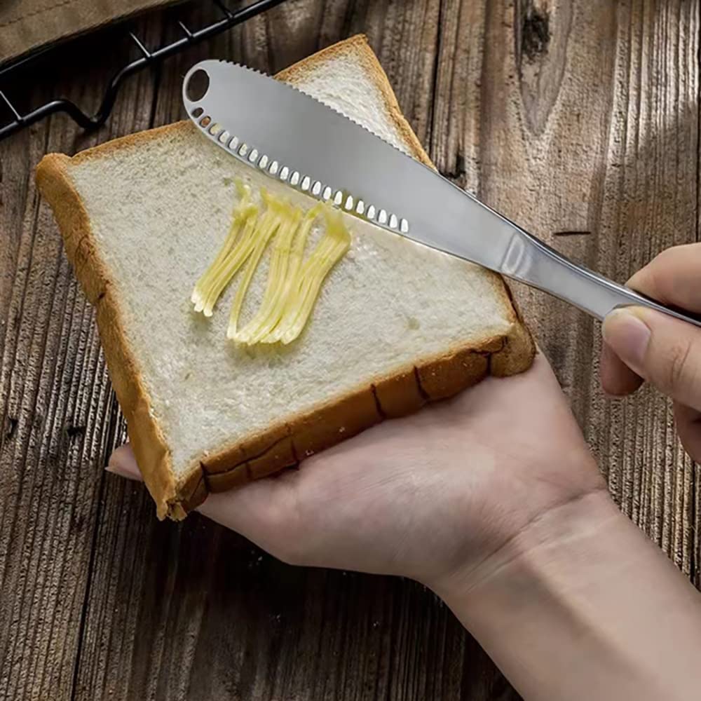 Cuchillos de Mantequilla,2 PCS Cuchillo Esparcidor de Mantequilla Profesional Aplicador de Mantequilla con Borde Dentado Acero Inoxidable para Pan Queso Mantequilla