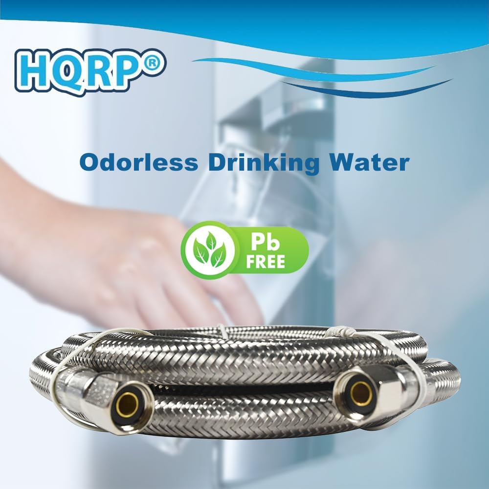 HQRP 6FT Refrigerator Water Line, Braided Stainless Steel Water Line for Refrigerator Ice Maker, 1/4" Comp x 1/4" Comp Fridge Water Hose, 6 Foot Ice Maker Supply Line (6-Pack)