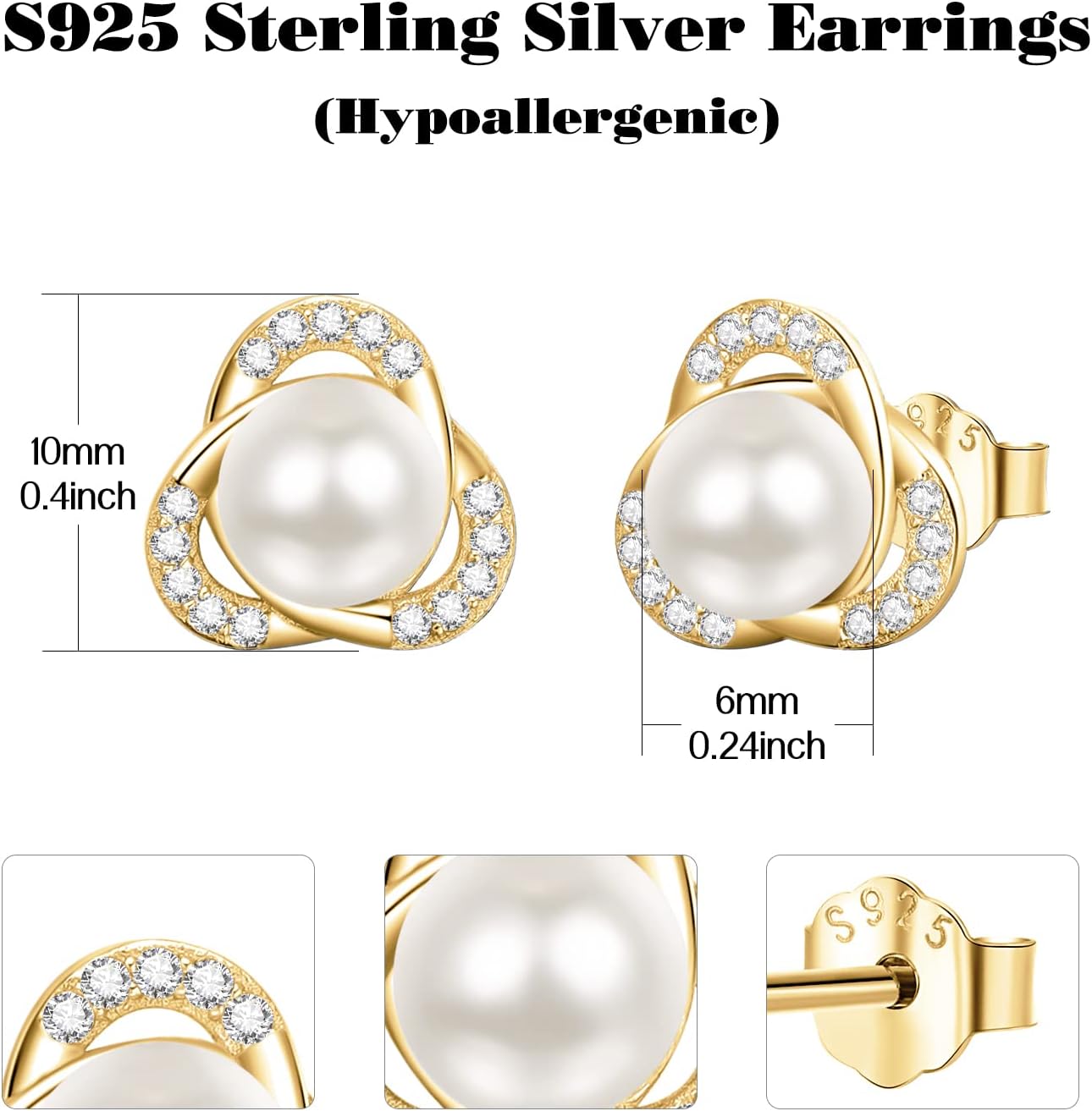 AENEAS Pearl Stud Earrings for Women Sterling Silver Cultured Pearl Studs Earrings Jewelry Gifts for Women Mom Wife