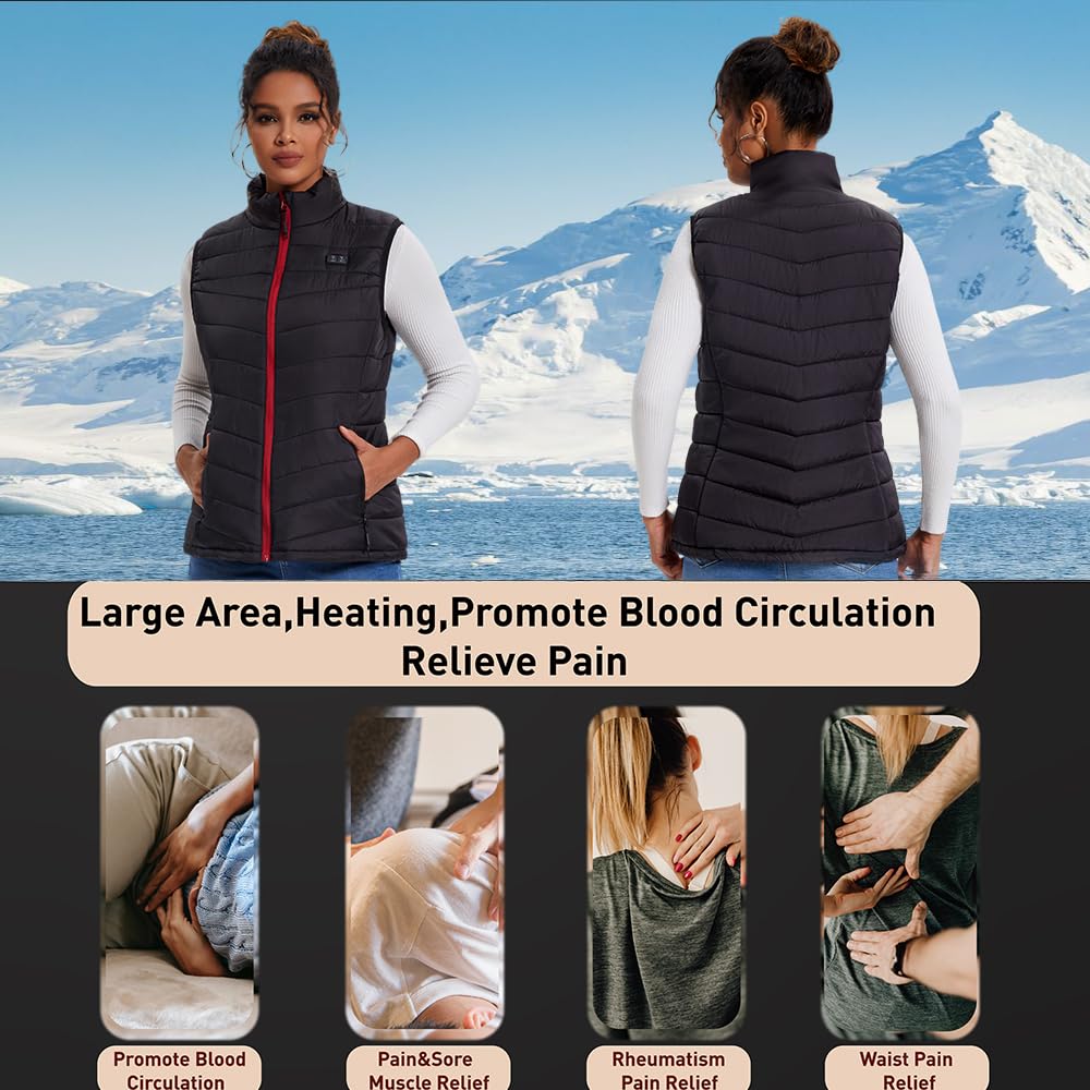 Warmy Veste Chauffante Femme avec Batterie incluse 15000mAh,Gilet Chauffant Femme avec 13 Zones de Chaleur 3 Modes, Gilet Chauffant Electrique pour Plein Air(M)