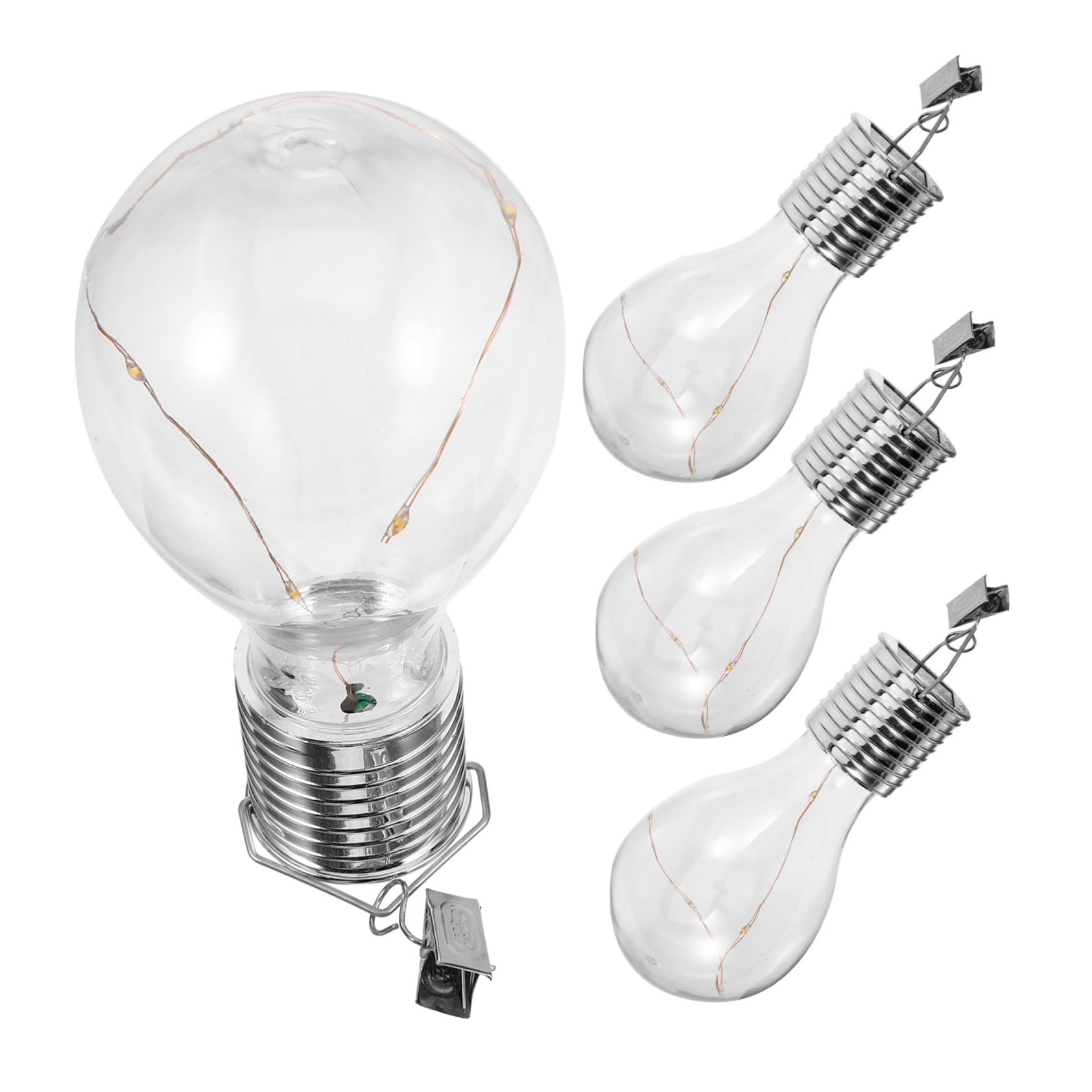 SHINEOFI 4pcs Led Solar Bulb Chandelier Hanging Wire Light Bulb Garden Decorative Warm Light No Battery Required