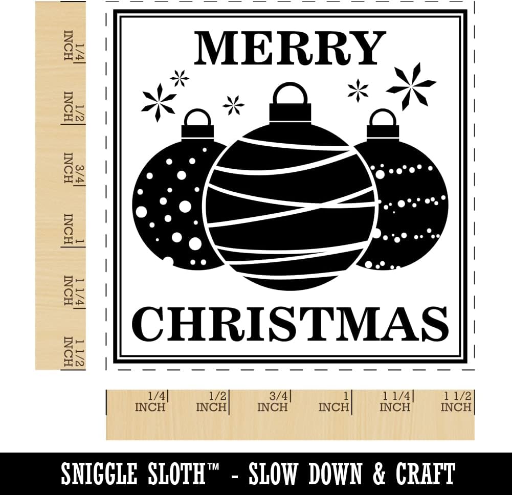 Merry Christmas Holiday Ornaments Self-Inking Rubber Stamp Ink Stamper - 1-1/2 Inch Large - Red Ink