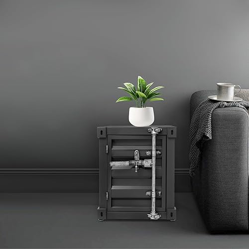 Miniatura 4 de Mesa auxiliar de 2 niveles, gabinete de metal de estilo industrial con cerradura de hierro, mesas auxiliares de hierro multifuncionales para