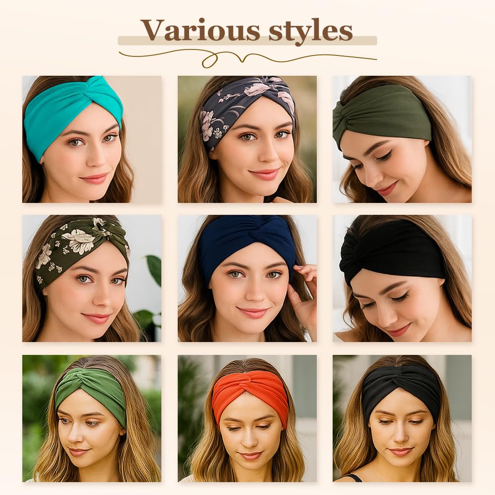 AprYew Diadema de yoga cruzada estampada, 2025, nuevas diademas bohemias para mujer, diademas anchas antideslizantes para mujer, banda elástica ancha para el cabello (10 colores B, M)