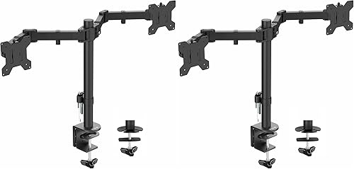 Miniatura 10 de VIVO Soporte de abrazadera VESA de montaje en escritorio de movimiento completo, doble articulación de brazo central, capacidad para 2 pantallas de