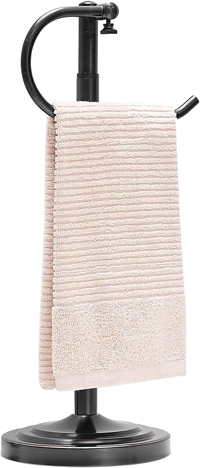 Hand Towel Holder Stand for Bathroom Countertop, Standing Towel Rack with Non-Slip Base, Stainless Steel Adjustable Towel Bar 16.5-26 Inch for Kitchen Vanity (Brushed Nickel)