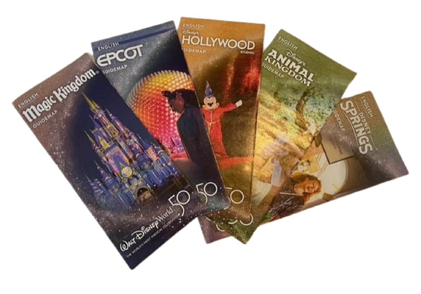 2023 Parks 50th Anniversary Guide Map Information Brochures Set of (5) Magic Kingdom Epcot Animal Kingdom Hollywood Studios