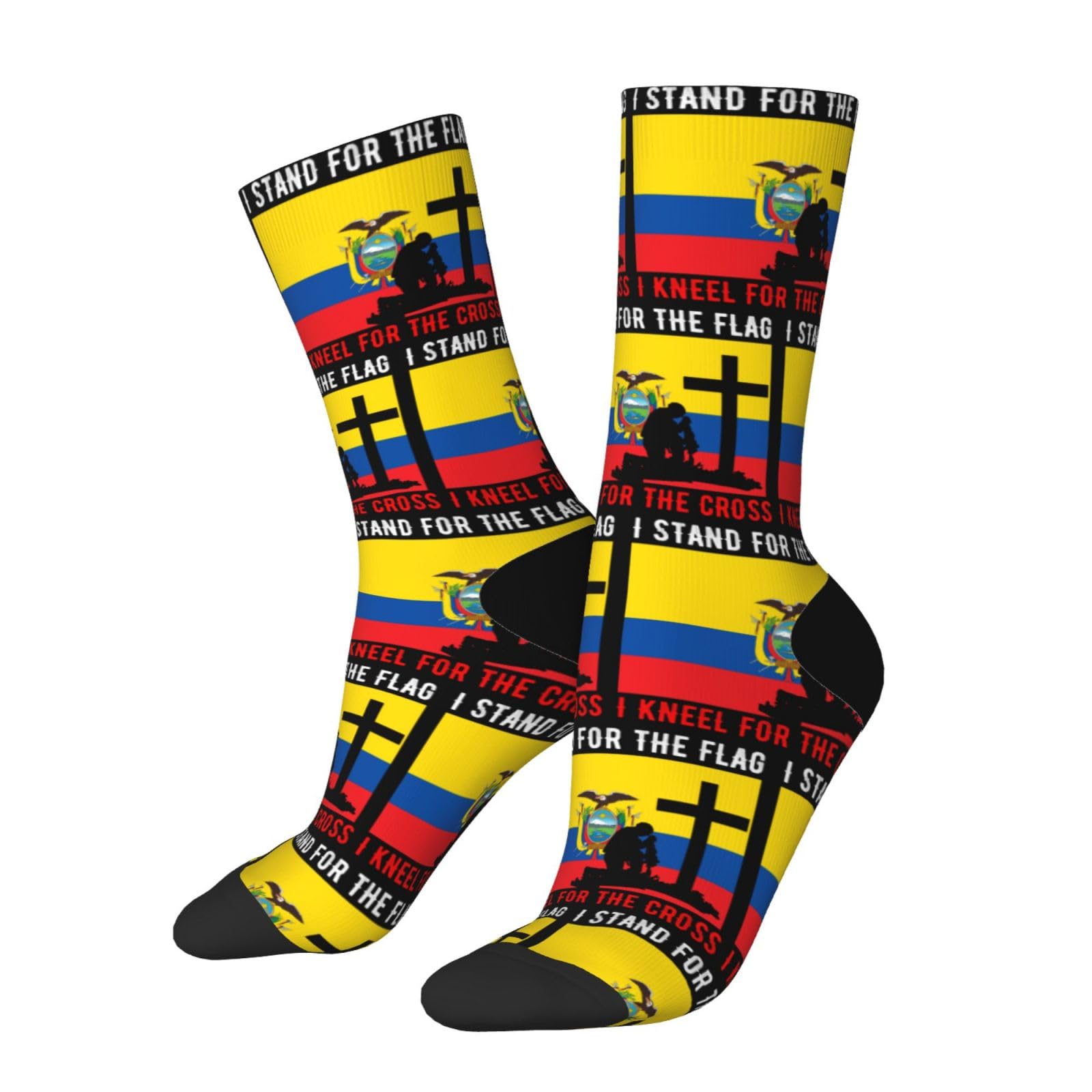 KWQDOZF I Stand For The Ecuador Flag And I Kneel For The Cross Socks For Women Men Wicking Athletic Cushion Crew Socks