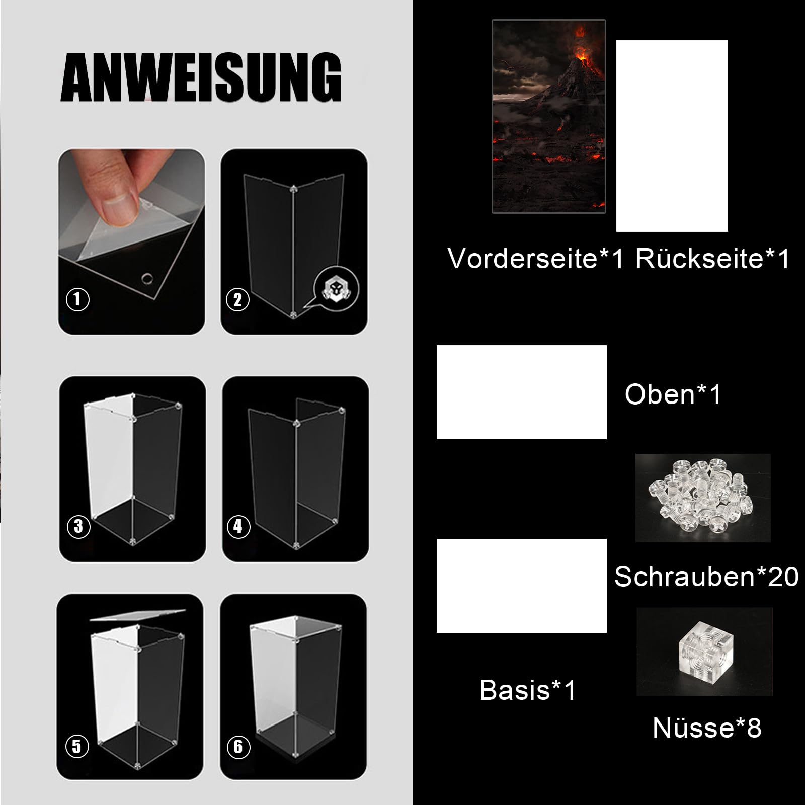 Acryl-Vitrine für Lego 10333 Der Herr der Ringe: Barad-dûr, Verdickter Acryl-Display-Kasten mit klarem Hintergrund, staubdichter Display-Kasten, kompatibel mit Lego 10333 (nur Kasten, Keine Modelle)