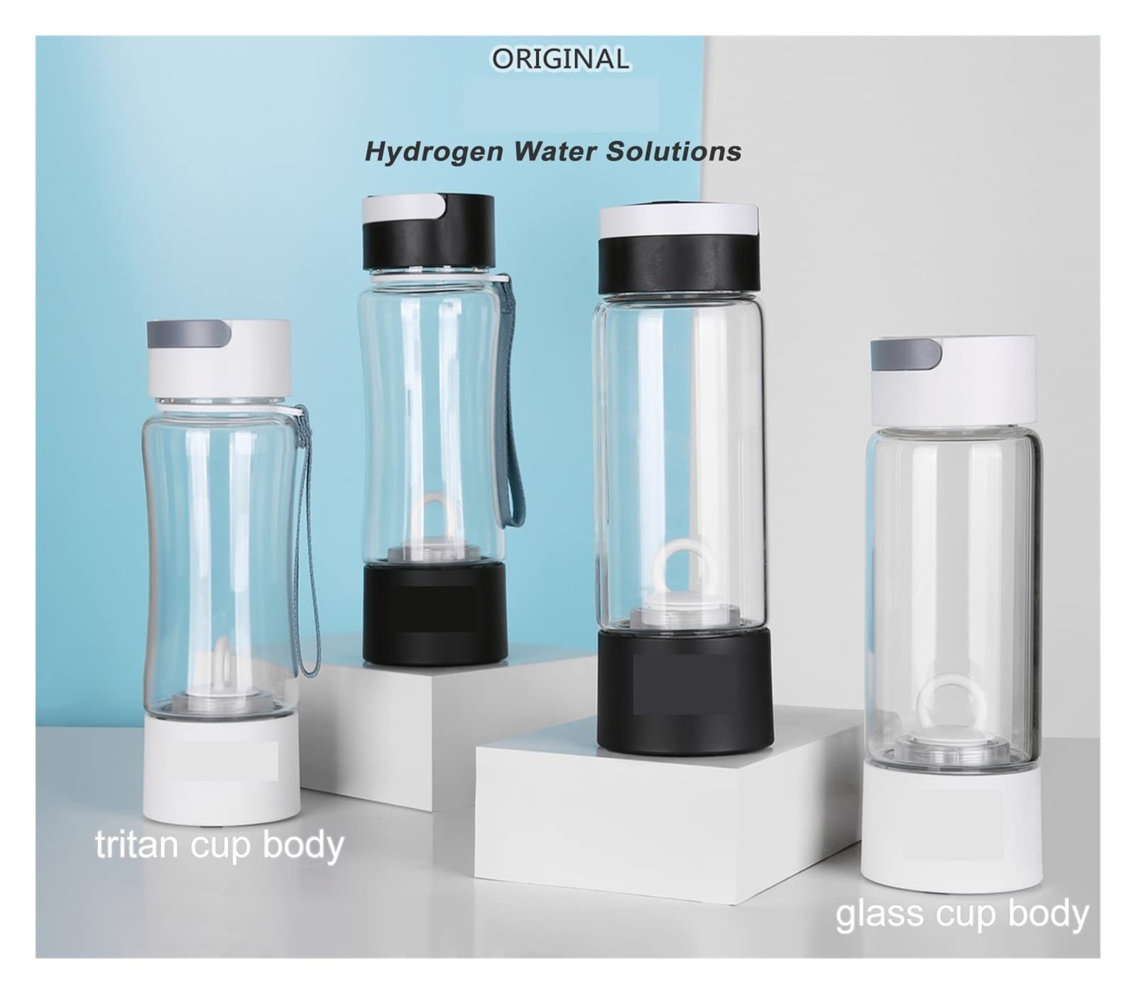 Filtro de agua, Copa de botella generadora de agua rica en hidrógeno - SPE PEM Dual Chamber Maker - Dispositivo de inhalación H2(Glass Cupbody)