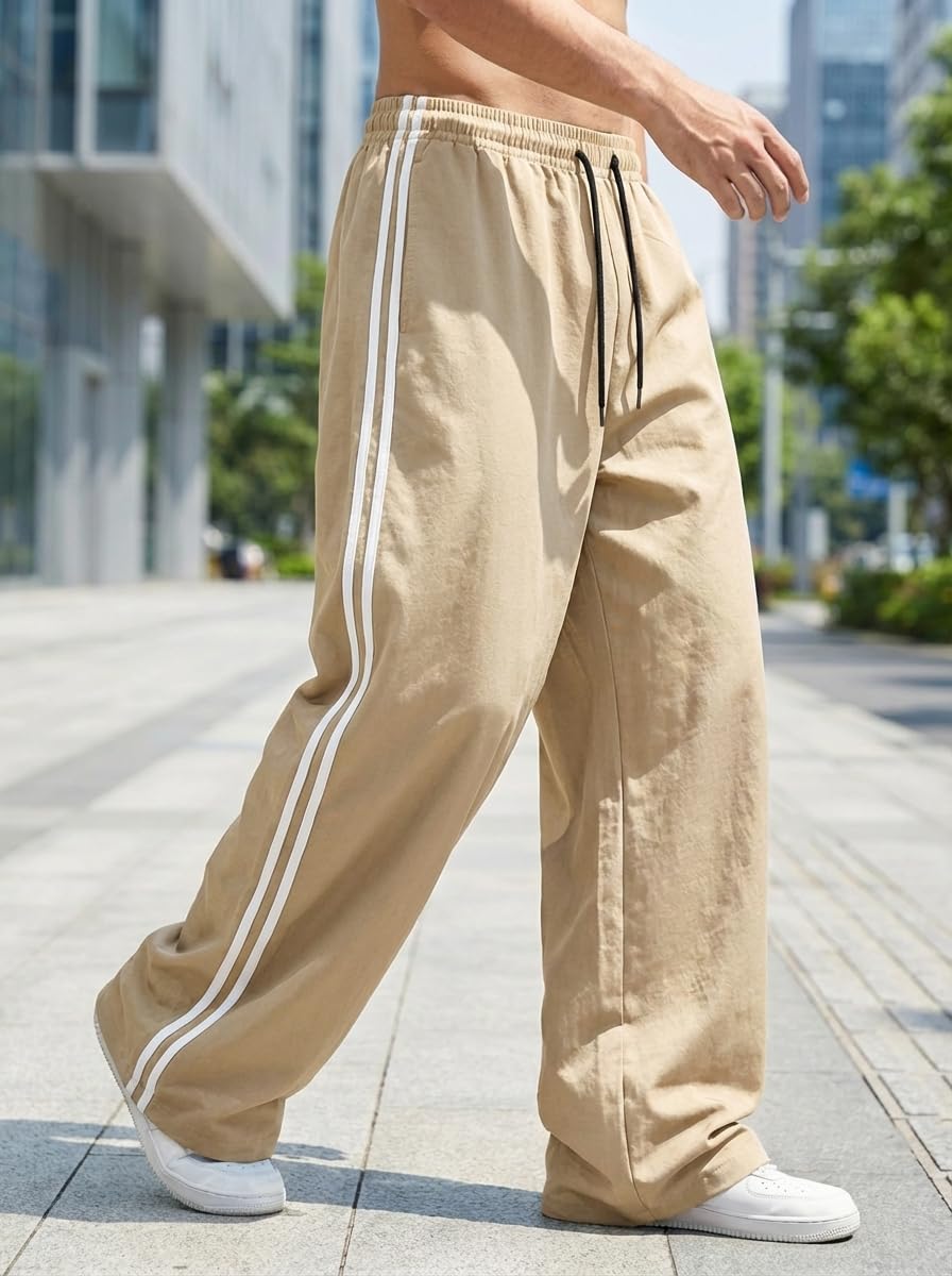 Pantalones de chándal holgados para hombre, pantalones casuales a rayas laterales, ropa de calle con bolsillos — view 5