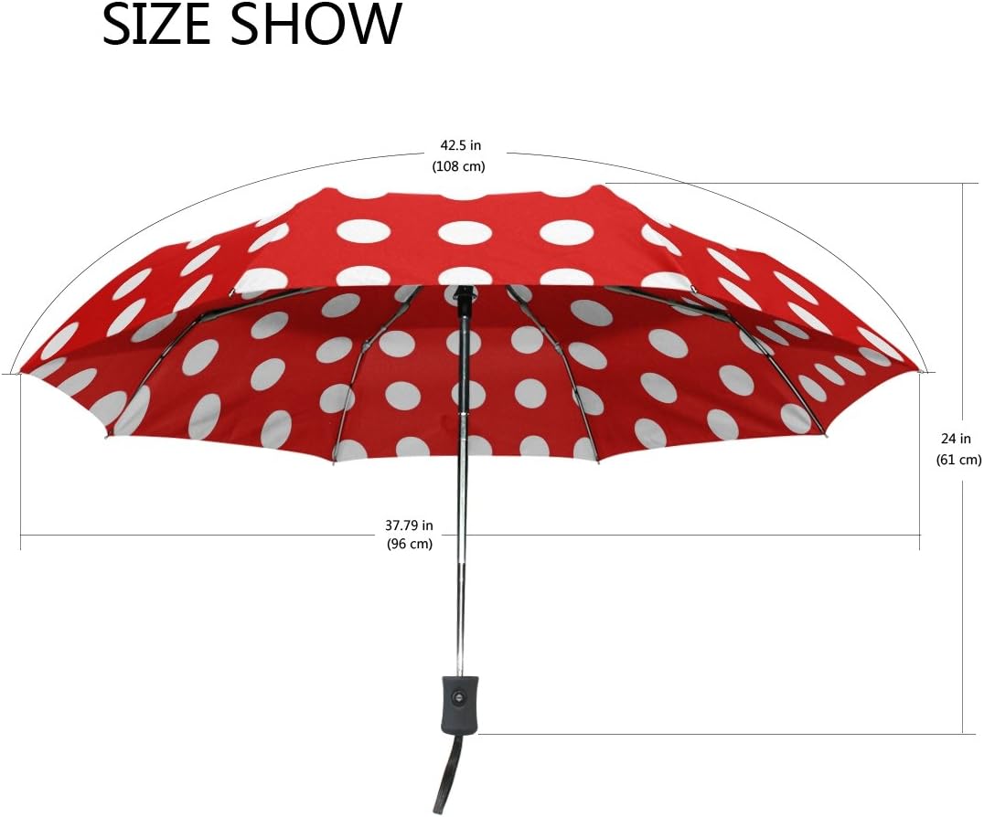 WOZO Red White Polka Dot 3 Folds Auto Open Close Umbrella