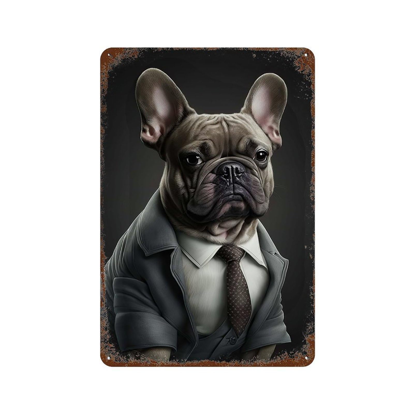 French Bulldog in Men Suit 11.8"x7.9" Vintage Rust Metal Sign, Classic Wall Plaque for Pub, Kitchen And Man Cave Decor