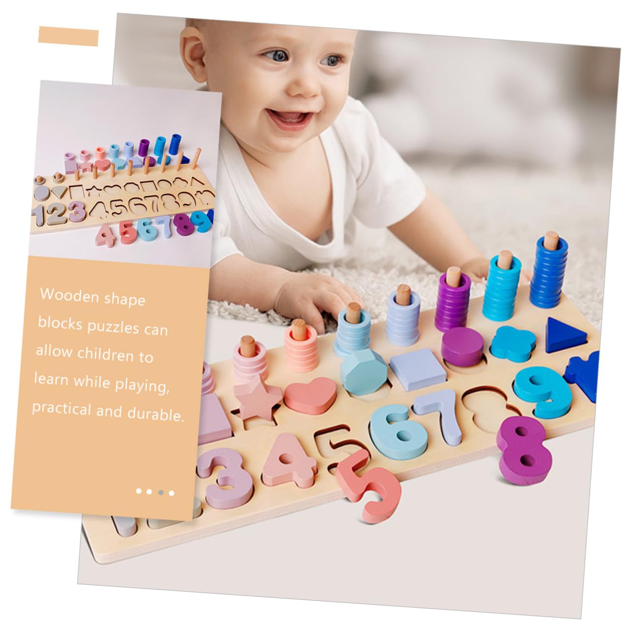 Hohopeti Juego Montessori de Madera Números y Formas Geométricas para Coordinación Mano-Ojo, Juguete Educativo para Bebés y Niños en Etapa de Aprendizaje