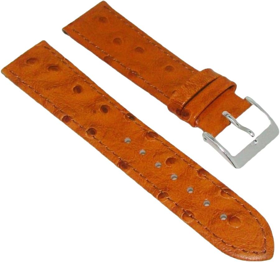 Genuine Leather Quality Tan Brown Ostrich Grain Watch Strap 18/20/22mm