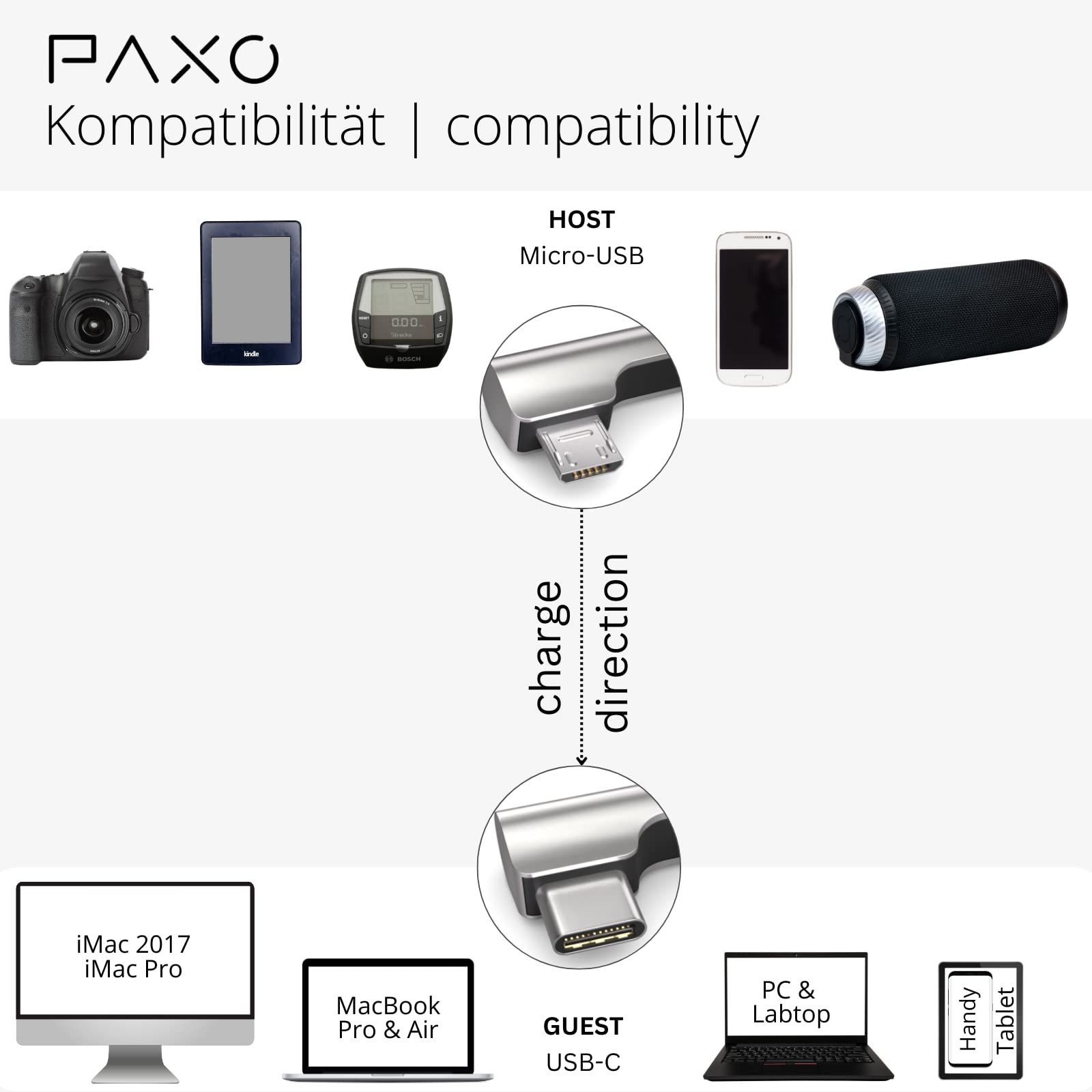 PAXO OTG Kabel USB-C Auf Micro USB – 0,5 M, Datenkabel & Ladekabel