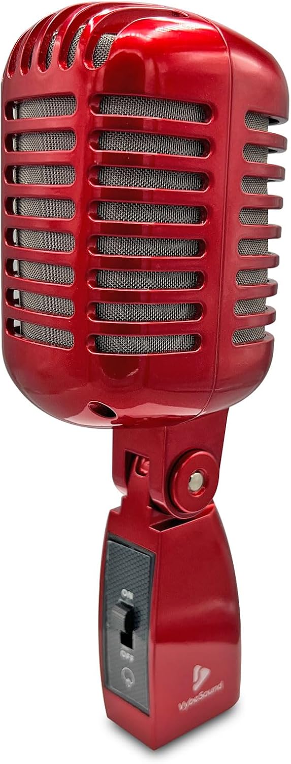Retro Microphone VS Series with XLR Connection for Stage Performance, Karaoke, and More (Red)