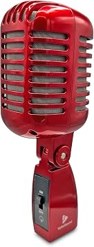 Retro Microphone VS Series with XLR Connection for Stage Performance, Karaoke, and More Red
