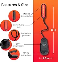 Vista 3 de Luz de lectura ámbar + luz roja. Luz de libro con bloqueo de luz azul para regalar para leer en la cama