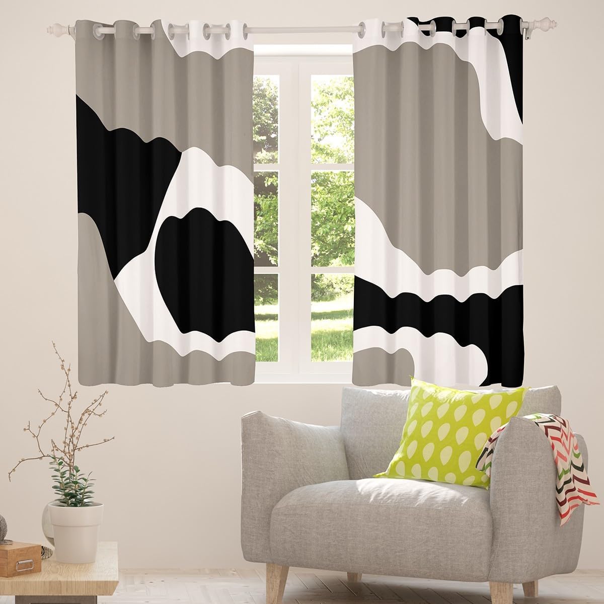 Erosebridal Black Beige Striped Curtains,Boho Modern Geometric Abstract Window Curtains Drapes for Women Men Adult, Stripes Bold Lines Window Treatments,Minimalist Stylish Art Decor,52" Wx84 L