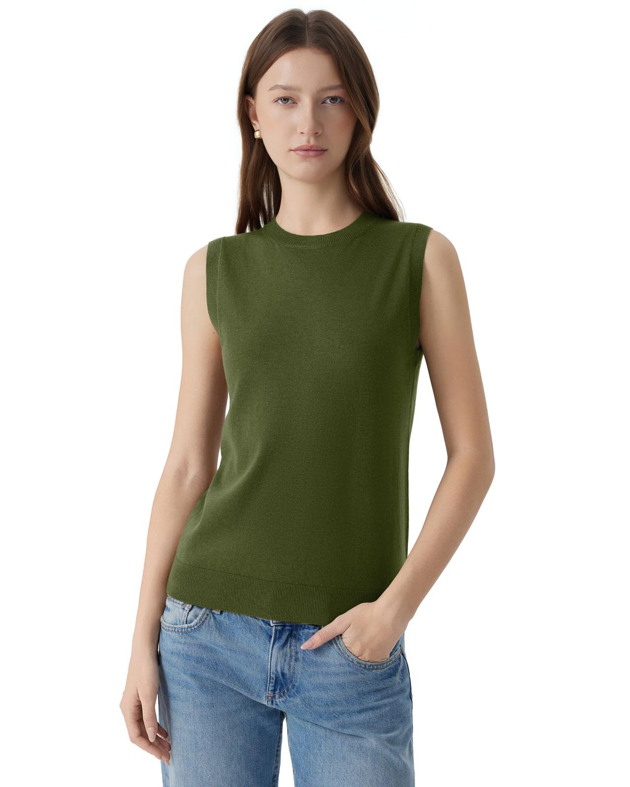 SUUKSESS Women Silk Cashmere Blend Crew Neck Sweater Vests Sleeveless Tank Tops