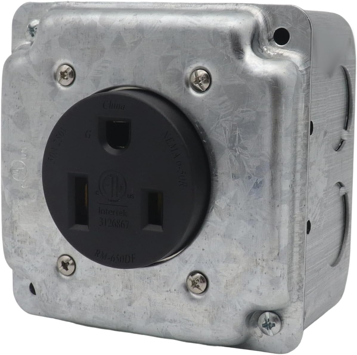 NEMA 6-50R 50A Power Outlet Receptacle, Heavy Duty Electrical Socket with Premium Galvanized Iron and Stainless Steel Construction, for Welders Plasma Cutters Electric Ranges and