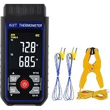 Digital Thermocouple Thermometer, Dual Channel HVAC Temperature Meter with a Clamp & 2 K-Type Probes, Hi/Lo Alarm, Backlight, MAX MIN AVG, Data Hold,328F to 2501F Main Unit Range