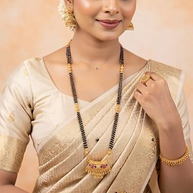 Efulgenz Indian Long Chain Mangalsutra Black Beads Bridal Mangalsutra