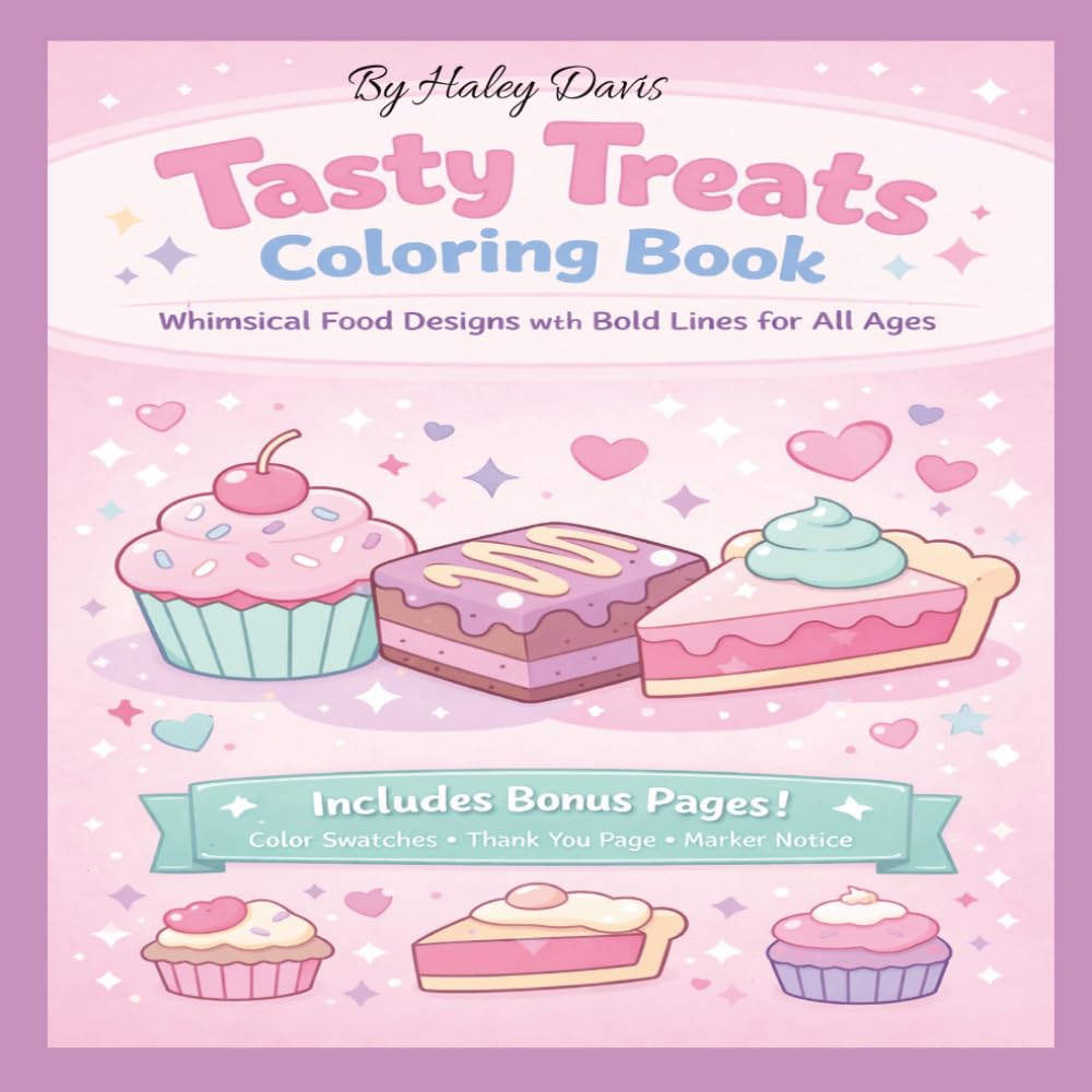 Tasty Treats Coloring Book: Whimsical Food Designs with Bold Lines for Relaxing Coloring Fun