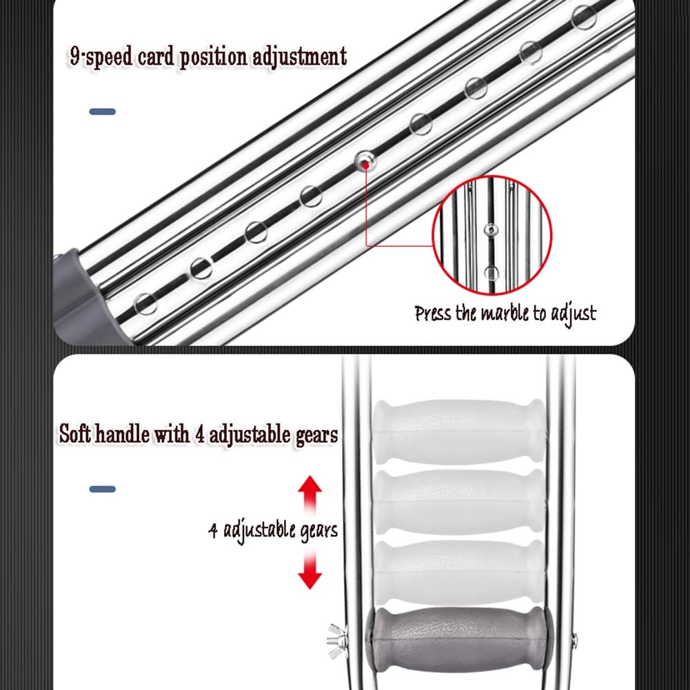 Stampelle Ascellari per Adulti con Cuscinetto e Impugnatura, Stampella Ortopedica Regolabile Sottoascellari, Altezza Regolabile con Pulsante, Argento (Color : 1 Count, Size : M)