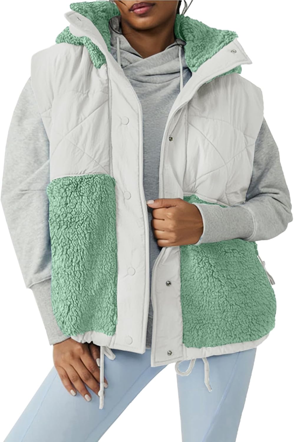 Imily Bela Womens Winter Sherpa Fleece Vest Stand Collar Button Down Sleeveless Jacket Casual Hooded Coat Outerwear