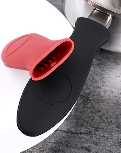 Miniatura 3 de SKEMIX 4 paquetes de soporte de silicona para mango caliente, para cocina, resistente al calor, para ollas de leche, funda de agarre para sartenes