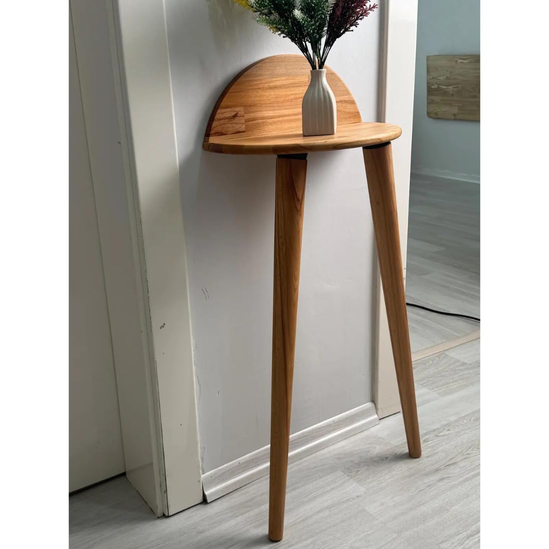 Handmade Beech Wood Half Moon Wall Table | Floating Nightstand & Entryway Shelf | Minimalist Wooden Console for Bedroom, Hallway & Small Spaces (Honey Finish)-picture-42