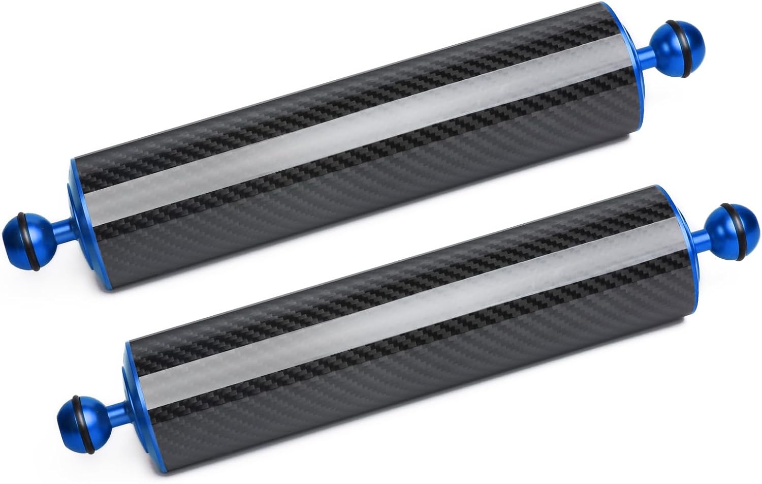 Blue 12" Carbon Fiber Underwater Float Arm (2-Pack) - Ultralight Dual 1" Ball Buoyancy System for Diving Tray Video Lights & Strobes