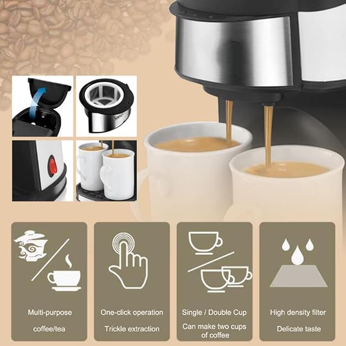 Cafetera de Goteo para 2 Tazas con Filtro Lavable y Tazas de Regalo miniatura 4