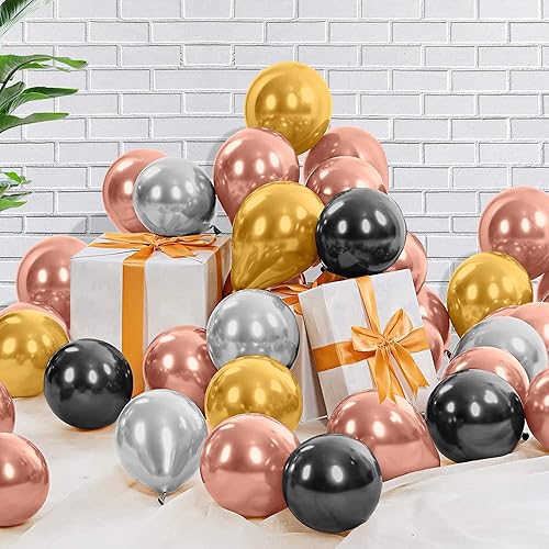 Vista 97 de Globos metálicos negros, 50 unidades, 5 pulgadas, acabado cromado, kit de guirnalda con globos de látex