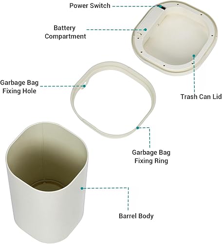 Miniatura 4 de Basurero automático de acero inoxidable de 8 galones con tapa, sensor de movimiento sin contacto de 30 litros, cubo de basura cilíndrico inteligente