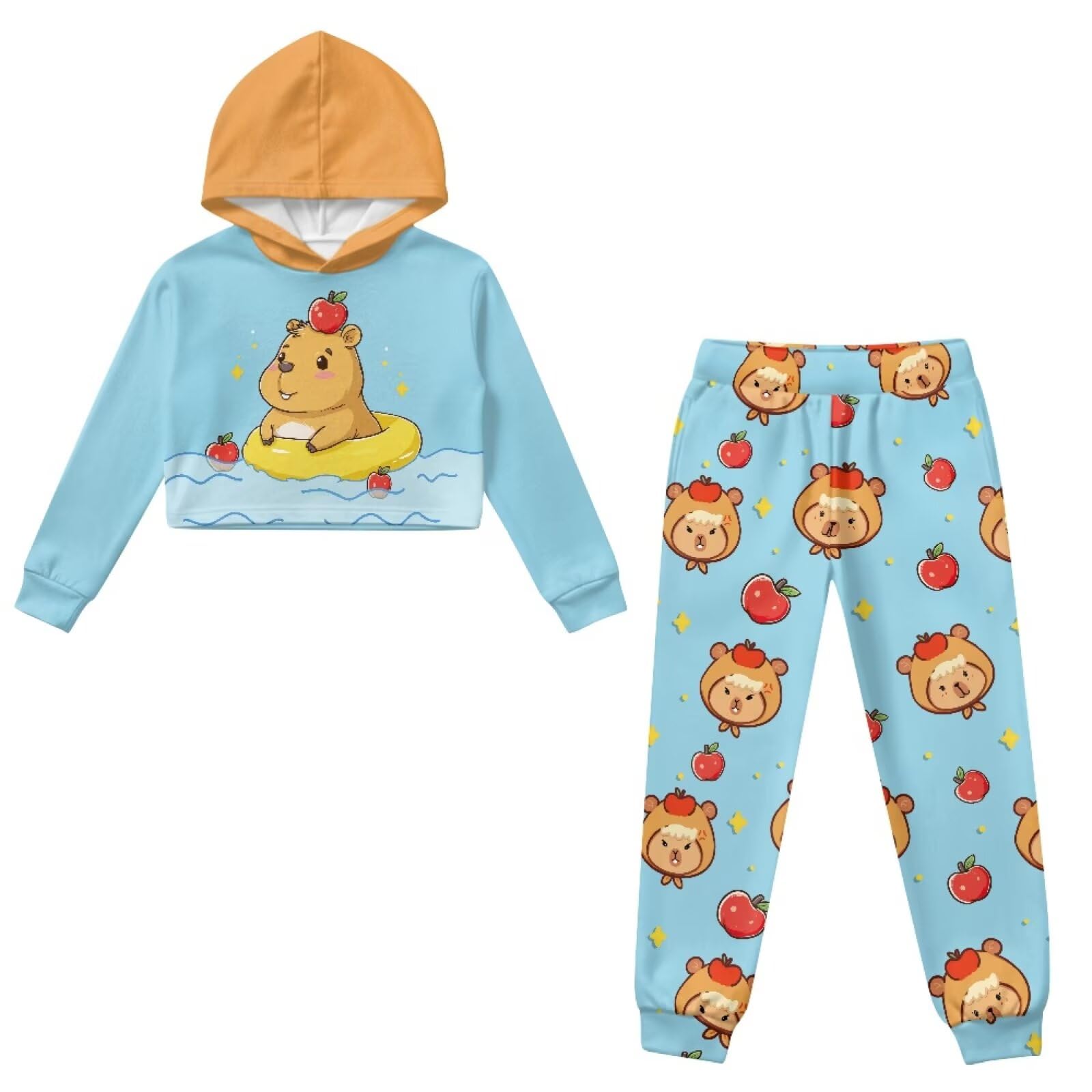 Tuta attiva da ragazza 2 pezzi con felpa e pantaloni Set tuta da ragazza Set di abbigliamento per bambini Crop con cappuccio