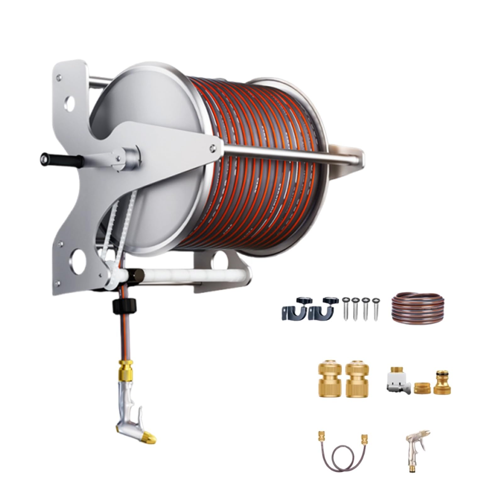 Robust Metal Hose Reel Cart for Garden, Anti-Rust Support with Multi-Jet Gun, Maximum Capacity 50 m