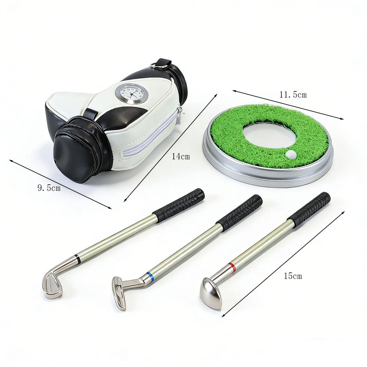 Portabolígrafos con Reloj Soporte para Carrito de Golf Juego de Regalo 3 Bolígrafos de Aluminio