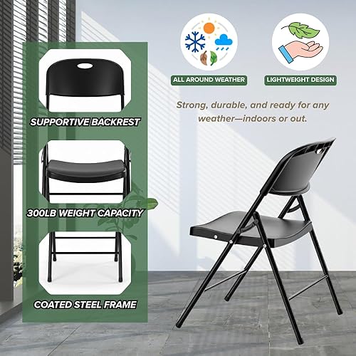 Miniatura 5 de Heavy Duty Foldable Chair for Adults, Plastic Outdoor Folding Chair for Backyard, Patio, Party, or Wedding  Comfortable Stackable Portable Chair
