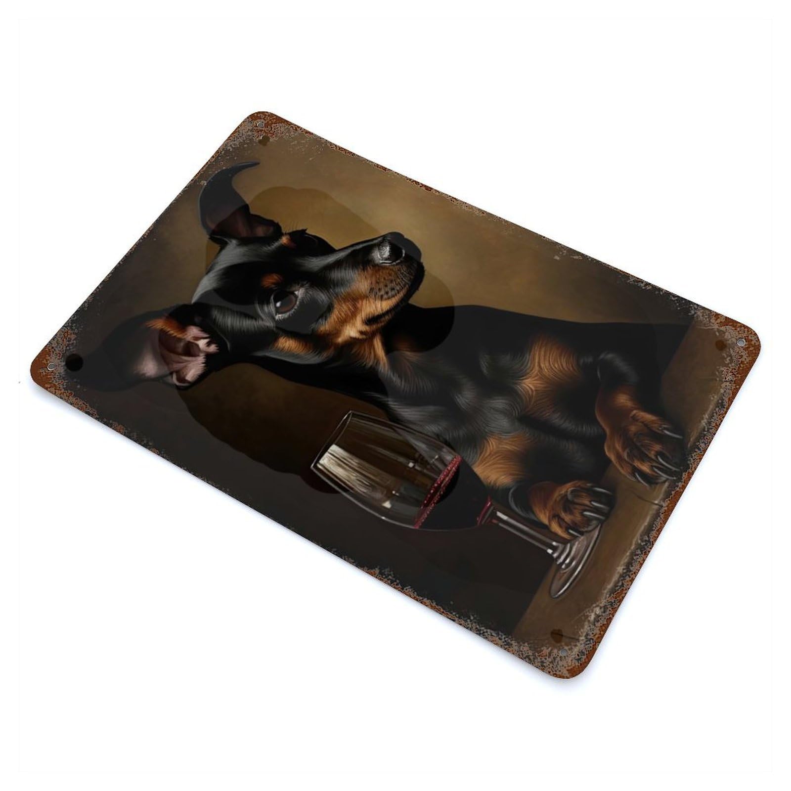 Rust Effect Miniature Pinscher Wine Rusty Metal Tin Sign 11.8"x7.9", Farmhouse Wall Decor for Shed, Workshop And Garage Wall Decor