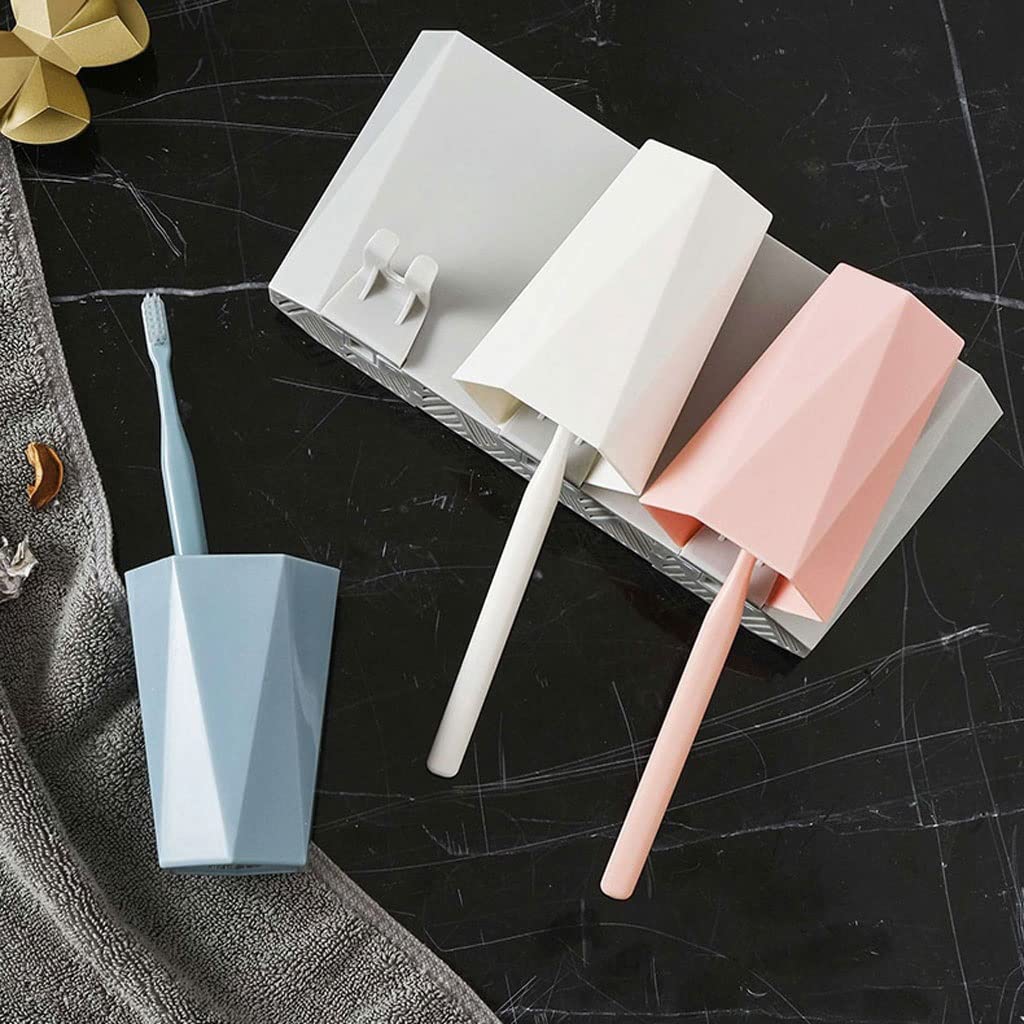 Soporte de Pared para cepillos de Dientes, Estante de Almacenamiento para baño sin Agujeros con Tres lavabos y Vasos para Pasta de Dientes y Maquillaje (C)
