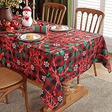 SASTYBALE Christmas Rectangle Tablecloths, Xmas Tablecloth with Holly and Snowflake, Spillproof and
