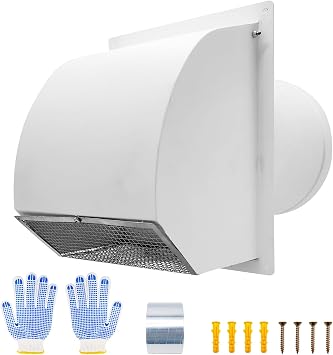 8 Inch Galvanized Steel Hooded Wall Vent,Arc-Shaped Outdoor Wall Vent Cap with Mesh Cover and Damper for Kitchen, Bathroom, Laundry, Garage Ventilation and Exhaust White