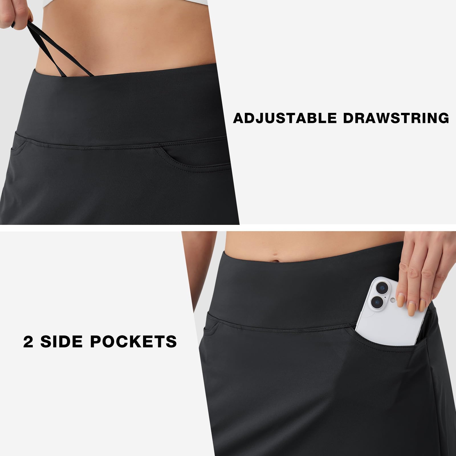 beroy Knielanger Damenrock mit Fleece, volle Leggings, athletischer Tennis-Skorts, bescheidene Rock-Leggings, Taschen