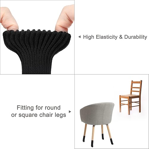 Miniatura 4 de uxcell Calcetines para patas de silla, 8 unidades, calcetines de muebles de punto, protectores de pies de mesa para suelos de madera dura (negro)
