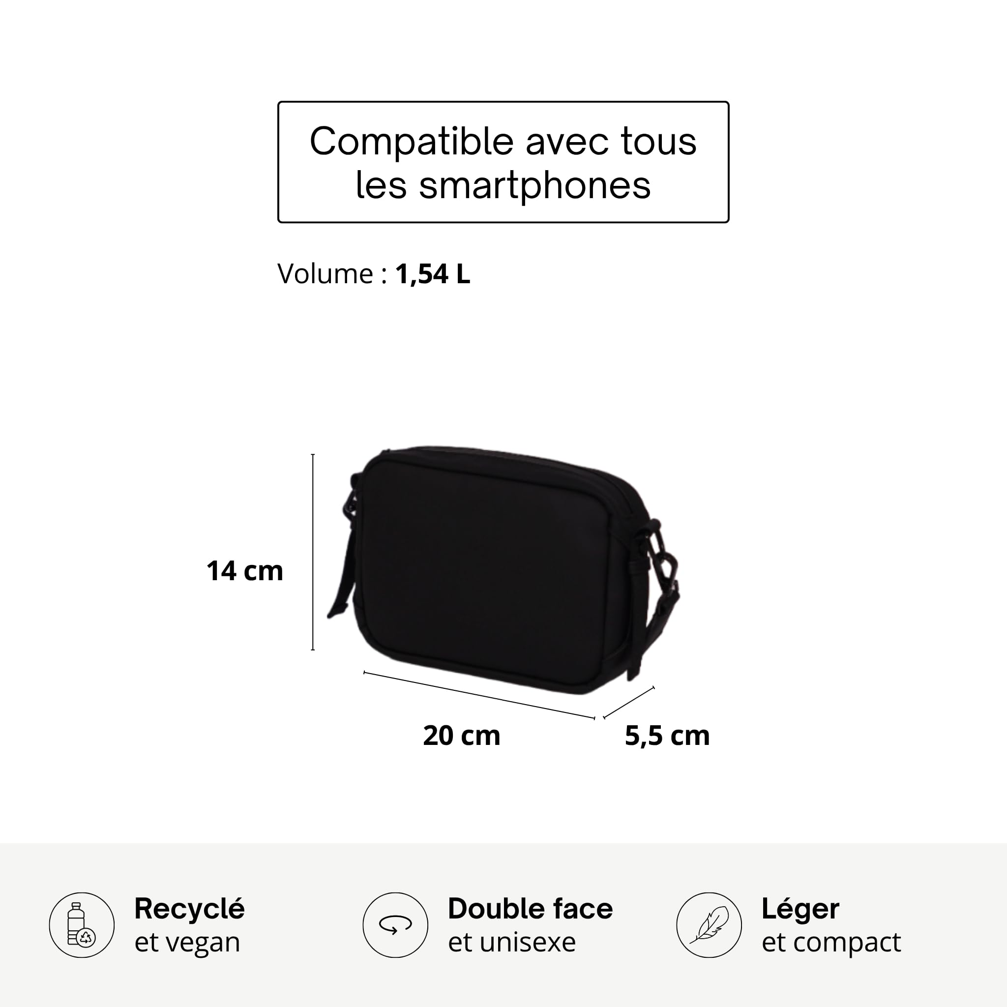 Joomi Sac à Bandoulière Style Urbain Imperméable Anti-Vol Noir