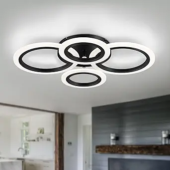 Modern LED Flush Mount Ceiling Light, 4 Rings Black, 4000K, Non-Dimmable