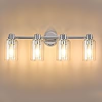 Vista 17 de Apliques de Pared de Baño de 2 Luces con Cristal Transparente, Luces de Pared de Baño Sobre Espejo, Luces de Tocador Cromadas con Base E26